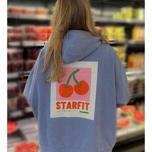 Starfit Women's Oversized Bright Sky Blue Cherry Bomb Hoodie. Large